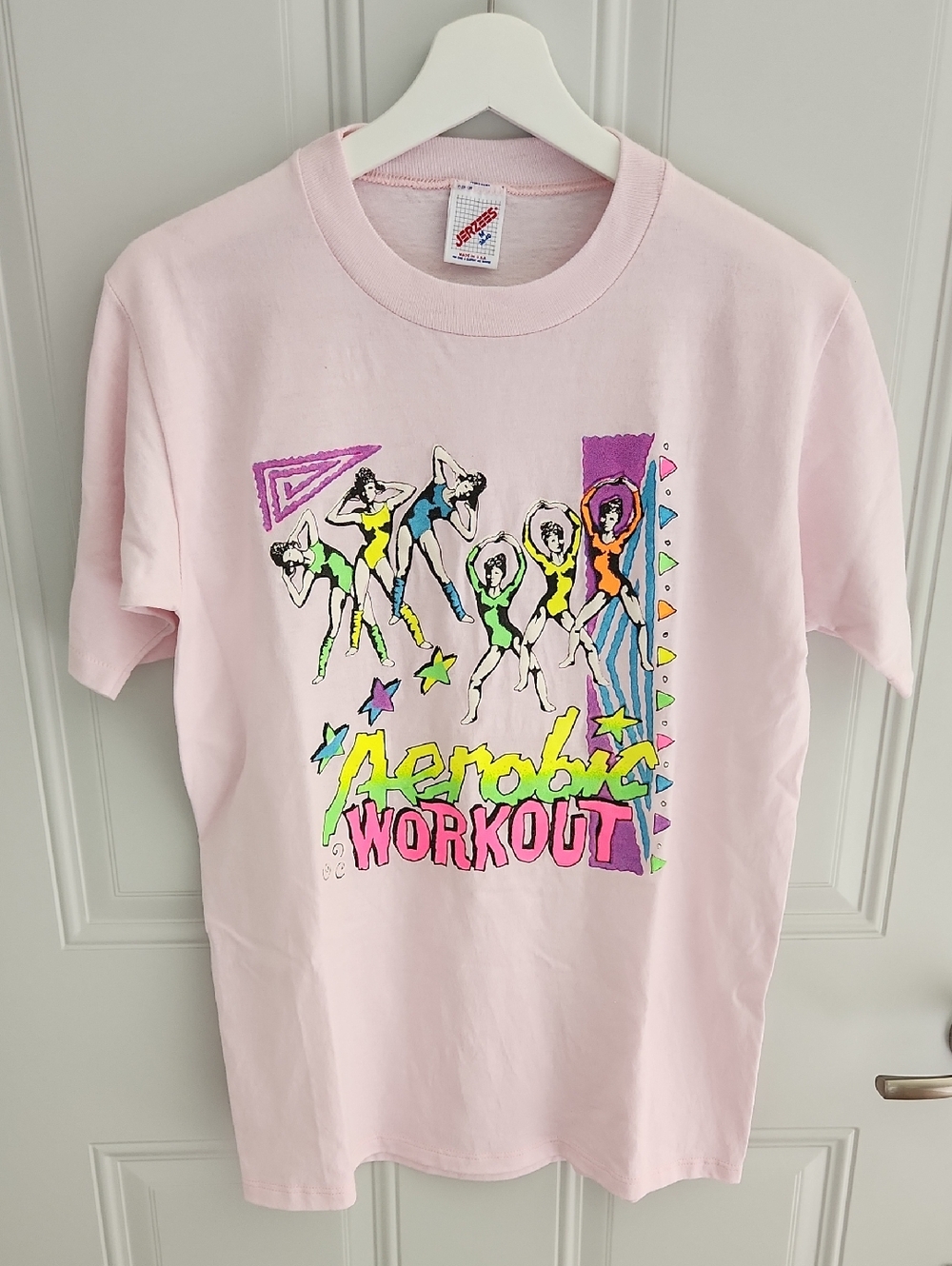 Vintage Jerzees Pink Aerobic Workout Single Stitch T-shirt Medium